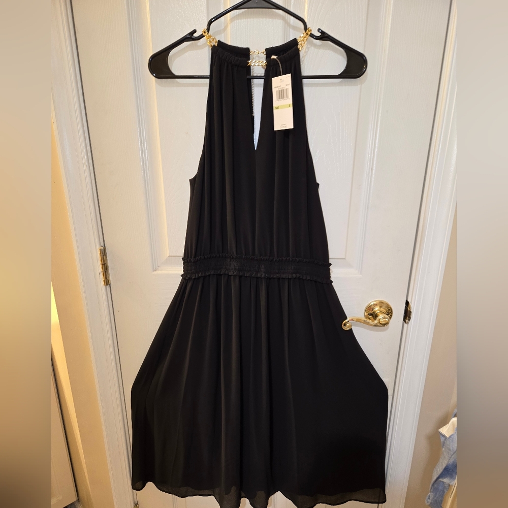 MICHAEL Michael Kors Black Dress with Gold Chain Accent